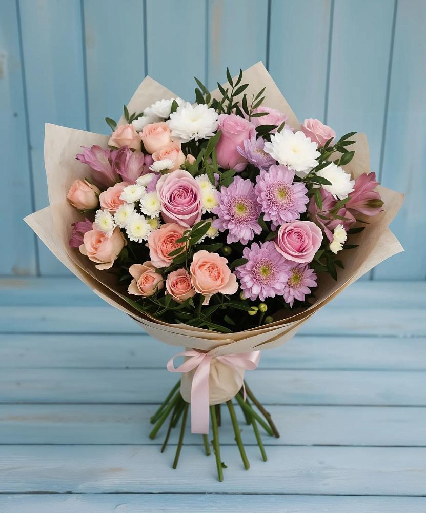 Букет цветов из: Хризантемы, Розы и Альстромерии в Суровикино