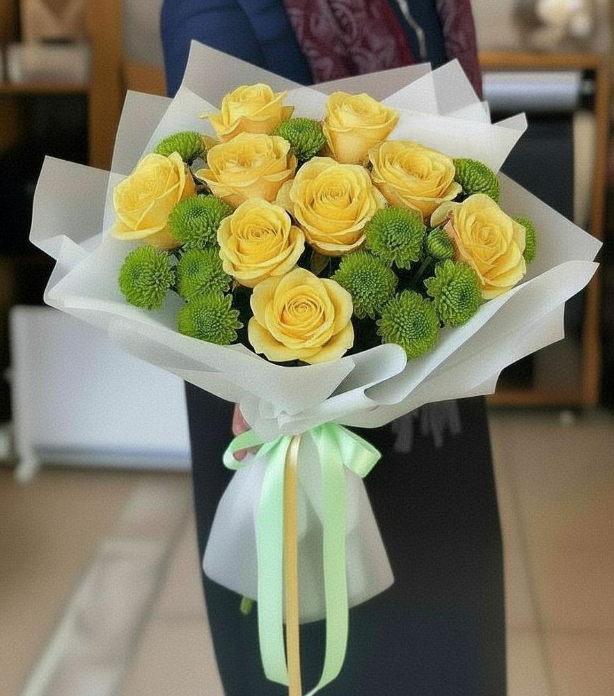 Букет цветов из: Хризантемы и Розы в Суровикино