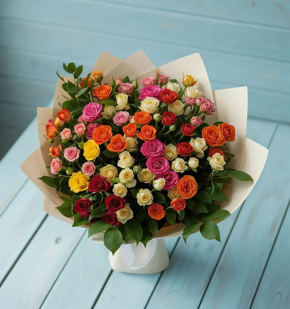Букет Микс из разноцветных кустовых роз в Суровикино