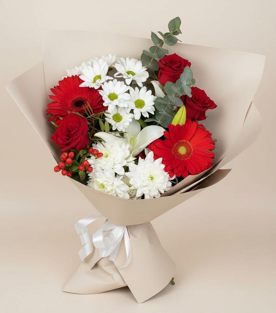 Букет цветов из: Розы, Хризантемы, Герберы и Лилии в Суровикино