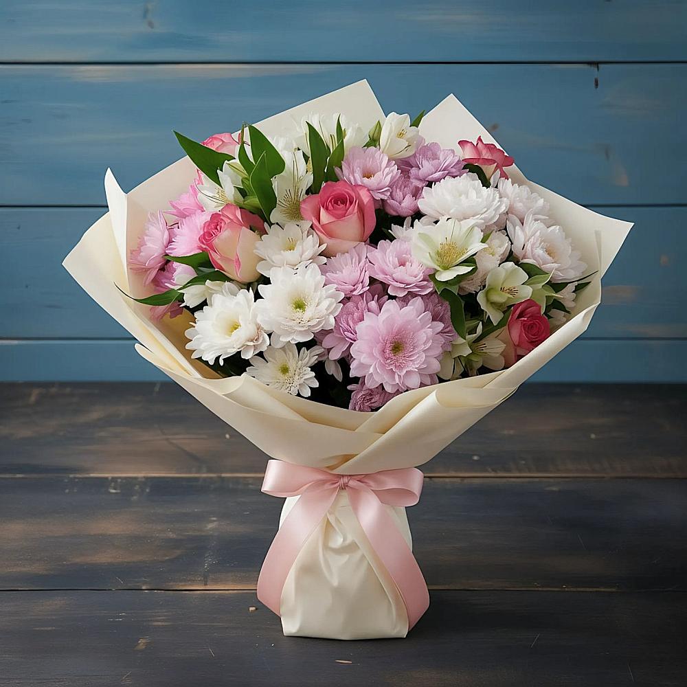 Букет цветов из: Хризантемы, Альстромерии и Розы в Суровикино